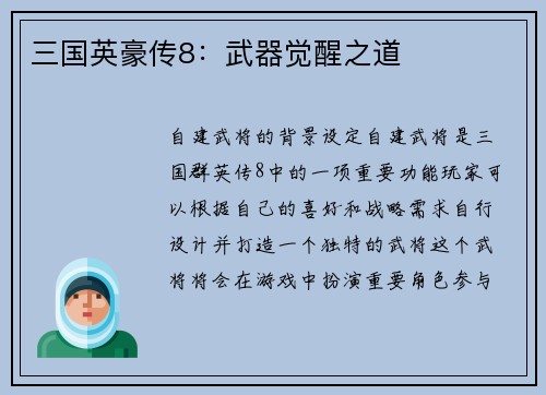 三国英豪传8：武器觉醒之道